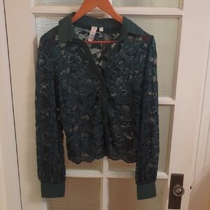 Dolan Forest Green Lace Blouse